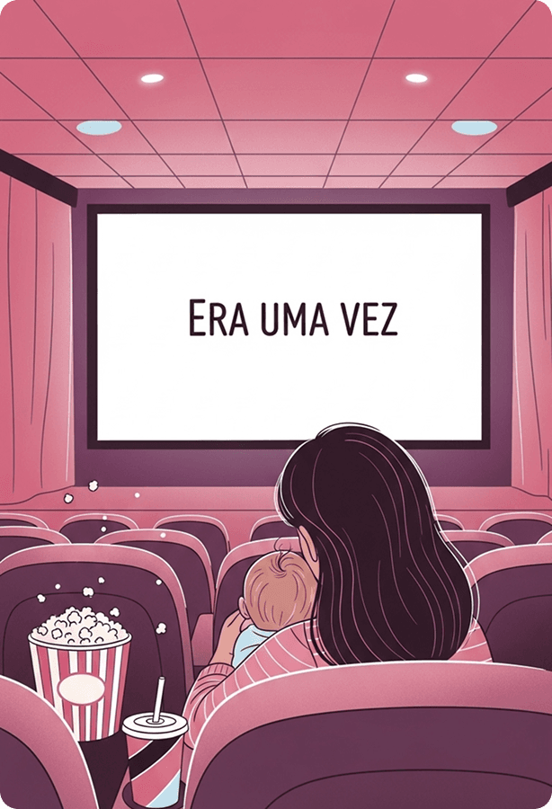 Illustration of a mother and child in a cinema